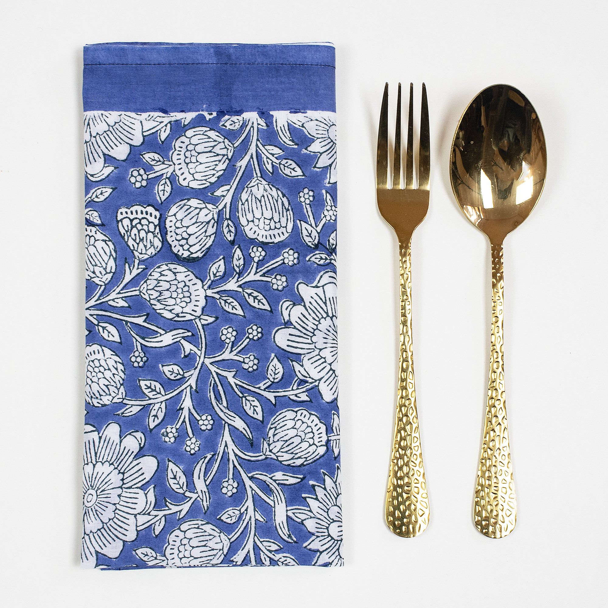 Premium Hand Block Blue Floral Print Reusable Cotton Cloth Napkins